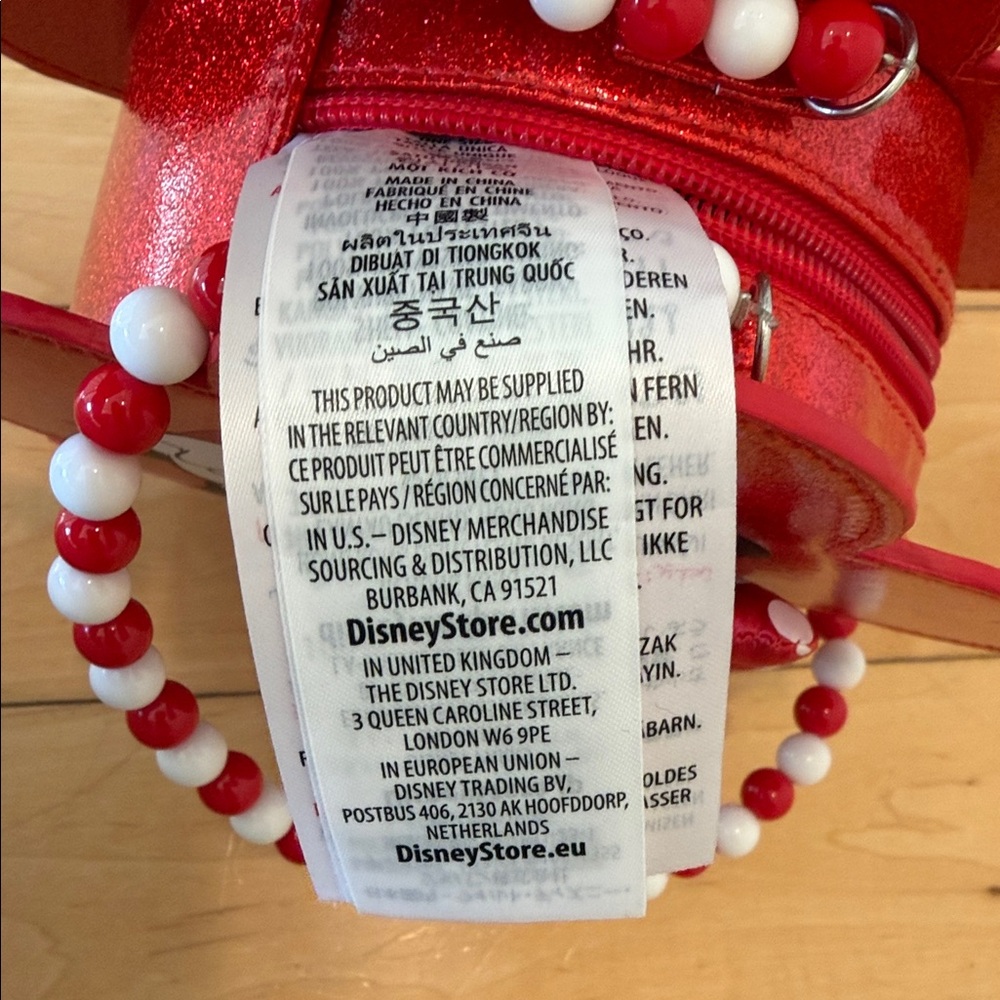 Disney Store Minnie Mouse Red Glitter Flower Purse | Beaded Handle Crossbody Bag - Picture 7 of 10